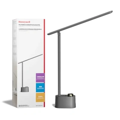 Immagine di Honeywell LED Desk Lamp H01 Pro Sunturalux™ Luce da scrivania pieghevole con porta di ricarica USB A+C, 3 modalità colore lampada tavolo dimmerabile per la lettura in ufficio (grigio)