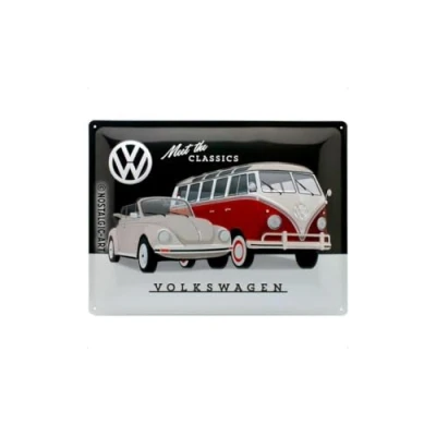 Immagine di Nostalgic Art retro Blechschild Targa Vintage Volkswagen VW Meet The Classics Idea regalo per i bus VW, in metallo, Design decorazione, 30 x 40 cm