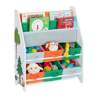 Immagine di Relaxdays Scaffale per Bambini, Mobile Libreria con 6 Box Porta Giochi e 2 Scomparti, HLP 74 x 62,5 31 cm, Colorato, Ferro