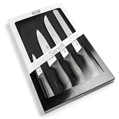 Immagine di Sanelli Linea Skin Confezione coltelli Professionali Chef 4 pz, Acciaio Inox