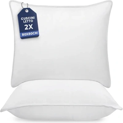 Immagine di Utopia Bedding Cuscini Letto (Set di 2), 80 x cm Guanciali Coppia, 3D Fibra Poliestere (Bianco)
