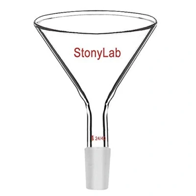 Immagine di stonylab Vetro Stelo Corto Polvere Imbuto, Powder Funnel con 100mm Diametro Esterno e 24/40 Joint Interno in Filtro Imbuto