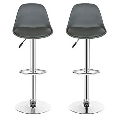 Immagine di LANTUS Bar, Set di 2 Sgabelli Superficie, Altezza Regolabile, Sedia da Cucina Girevole con Schienale e Poggiapiedi Grigio 2pz