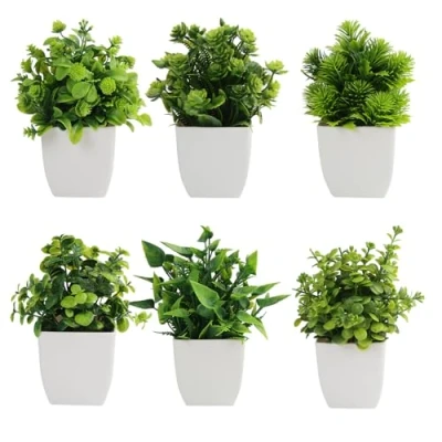 Immagine di 6 pezzi Piantine Finte Piccolo Succulente Finto Plastica Pianta Finta In vaso erba verde di Piante Artificiali Adatto per la decorazione interni, balconi, uffici