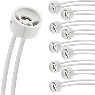 Immagine di Evolution Presa GU10 con Cavo per Lampade LED e Alogene Telaio da incasso GU10, Portalampada 230V in Ceramica Resistente al Calore CSA Protetto dal Silicone Set Di 20