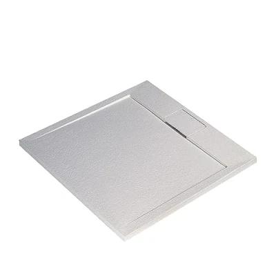 Immagine di Ideal Standard Ultra Flat S i.life, Piatto doccia quadrato 70x70 in resina, Piletta con scarico nascosto, Finitura opaca effetto pietra, Bianco