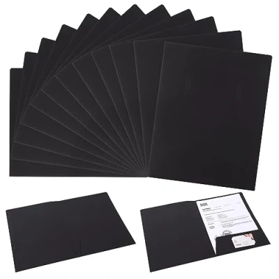Immagine di Cartelline Portadocumenti con Tasche in Carta Kraft, 12PCS Cartella di File A4 Scomparto, Progetti e Documenti Presentazioni, Lembi Cartoncino per Ufficio, Scuola, Casa (Nero)