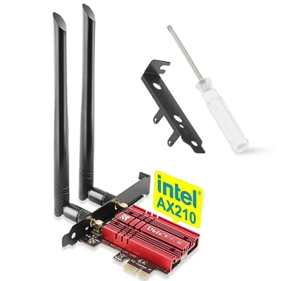 Immagine di Ubit Scheda WiFi 6E Bluetooth 5.2 PCIE WLAN Intel AX210 5400 Mbit/s WLAN, 2,4 Ghz/5 Ghz/6 Ghz Chip per PC Desktop Windows 10&amp;11 64 bit