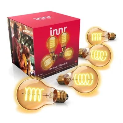 Immagine di innr Lampadina Smart E27 Zigbee, Funziona con Hue* e Alexa (Bridge Richiesto), Filament Lampadine LED Luce Bianca Calda, Dimmerabile, 550 lumen Confezione da 4
