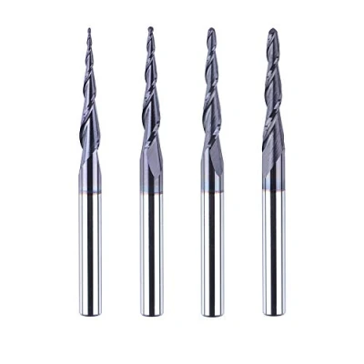 Immagine di SpeTool 4 Pezzi Fresa Conica Sferica Frese per Legno Gambo 4mm 0,25/0,5/0,75/1,0mm Raggio CNC in Metallo Duro con Rivestimento TiAlN Incisione e Intaglio del