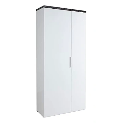 Immagine di Composad Armadio Multiuso della Linea MUNDI con 2 Ante e 6 Ripiani, Mobile Armadio, ingresso, (LxAxP) 82,30x189,60x35,20 cm, Bianco laccato Marmo Zebrato, Made in Italy