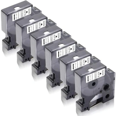 Immagine di 6x XemaX Compatible per Nastro di Etichette Dymo 12mm x 7m D1 45013 A45013 S0720530s Nero su Bianco Labelmanager 160 360D 210D 220P 280 PnP 420P 500TS Labelpoint 100 150 300 350