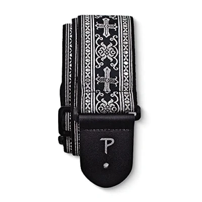 Immagine di Perri&#039;s Leathers Ltd. Tracolla Per Chitarra Nylon Jacquard Argento metallico Regolabile Chitarre Acustiche/Elettriche/Bassi Fabbricata in Canada (TWS 6548)