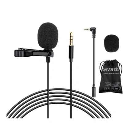 Immagine di Gyvazla Lavalier Microfono, 2M Lavaier Microfono Clip a Condensatore Omnidirezionale 3.5mm con 2 Adattatore Esterno per Smartphone, PC, Telecamere