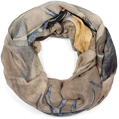 Immagine di styleBREAKER sciarpa a loop da donna con stampa di cervo e divisione geometrica, tubolare multicolore, foulard 01017131, colore:Beige Blu