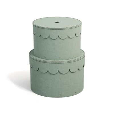 Immagine di BIGSO BOX OF SWEDEN WILMA Set di 2 contenitori rotondi con coperchio Scatola portaoggetti per vestiti, giocattoli, ecc. rotonda decorativa in fibra e carta effetto lino,