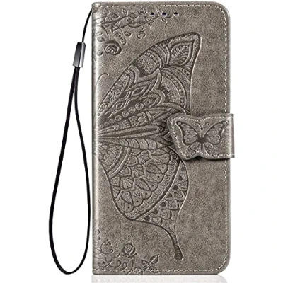 Immagine di TEYYOS Farfalla Custodia Folio per Xiaomi 13T/Xiaomi 13T PRO, Cover in PU/TPU Pelle Flip Portafoglio con Contanti e Schede Slot, Telefono Case Custodie Grigio