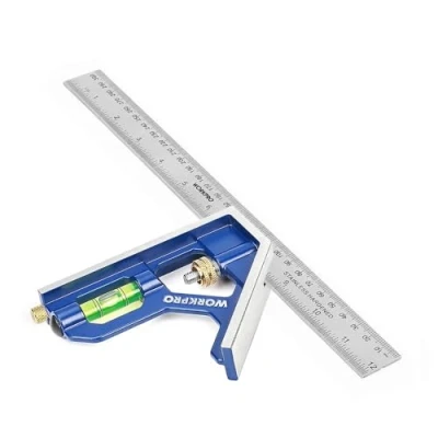 Immagine di WORKPRO Squadra Combinata Regolabile, Righello per Angolo in Acciaio Inossidabile da 300 mm, Combinato con Bolla, Squadrette Carpentieri, Strumento di Misurazione Multifunzionale