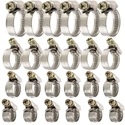Immagine di Fascette stringitubo professionali con vite senza fine, campo di serraggio 8 25 mm, confezione 24 pz in acciaio W2, impronta a croce, banda larga 9 fascetta per tubo lavastoviglie, clamp