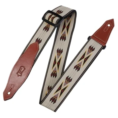 Immagine di Levy&#039;s MSSN80 Tan Tracolla Per Chitarra Jacquard Weave Poly Back &amp; Leather Ends 2&quot;