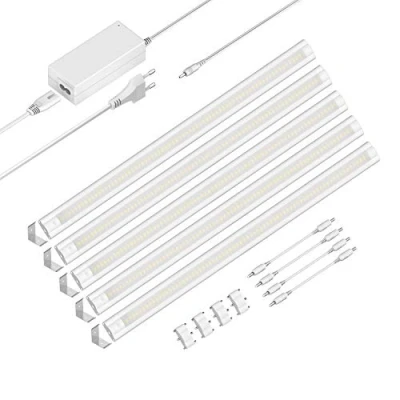 Immagine di ledscom.de Apparecchio sottopensile a LED SIRIS bianco opaco, con connettore, montaggio ad angolo, piatto, ogni 50cm, 531lm, caldo, set di 5