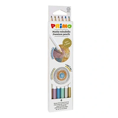 Immagine di Morocolor PRIMO, Minabella Metal, 6 Matite colorate esagonali, metal laccate con colori metallizzati e intensi, Mina spessa resistente, Indicate per bambini artisti, Sicure