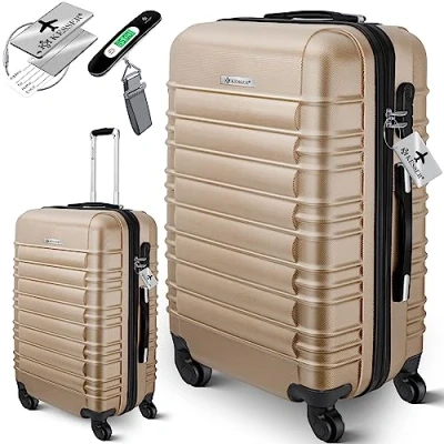 Immagine di KESSER® Valigia da viaggio, incl, Bilancia per bagagli + Etichetta bagagli, Trolley, Valigia, Serratura a combinazione, Guscio rigido in ABS, 66cm 84L / Champagne