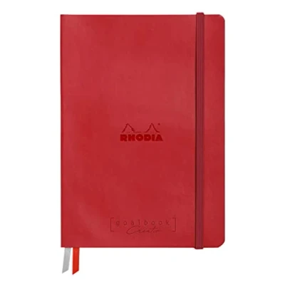 Immagine di RHODIA 194160C Carnet Rigide Bullet Journal Goalbook Creation Coquelicot A5 15,5x21x2 cm 100 pages Papier Clairefontaine Lavis Technique Blanc Uni 200 g/m 2 Rubans Couverture Simili Cuir