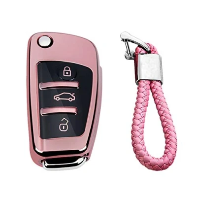 Immagine di M.JVisun Morbido TPU Chiave Auto Protettiva Custodie Cover per Audi A1 A3 A4 A6 A8 Quattro Q2 Q3 Q7 R8 RS3 RS6 S3 S6 TT TTS Lucido Rosa Intrecciato Portachiavi