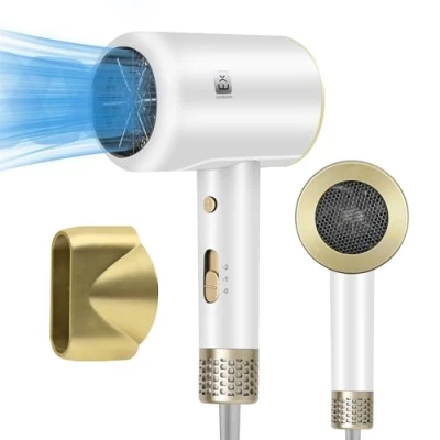 Immagine di EXTRASTAR Asciugacapelli al plasma professionale, asciugatura rapida 2000W, 2 velocità, 1 ugello styling, pulsante aria fredda, temperatura costante senza danneggiare i capelli, basso rumore, bianco