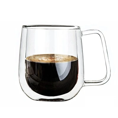 Immagine di Famtasme tazza termica da caffè a doppia parete in vetro 200 ml, bicchiere tè/caffè, con manico, trasparente lavabile lavastoviglie