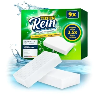 Immagine di spugna Magica PRO 9 pezzi Novità: per muro con una durata 2,5 volte superiore Gomma extra resistente Magic Eraser rimuove lo sporco da pareti, scarpe, cucine e bagni