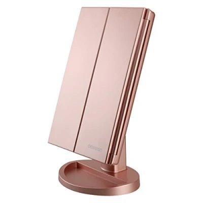 Immagine di deweisn specchio per il trucco illuminato a tre pieghe con 21 luci LED, di ingrandimento 3X/2X, interruttore del sensore touch, da tavolo due modalità