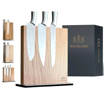 Immagine di WALDLAND Ceppo portacoltelli di alta qualità, senza coltello, magnetico in legno quercia pregiato e robusto, supporto per coltelli, porta coltelli magnetico, blocco