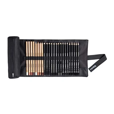 Immagine di LYRA Rembrandt sketching roll 24 matite assortite rotolo in tessuto con velcro e astuccio estraibile per accessori