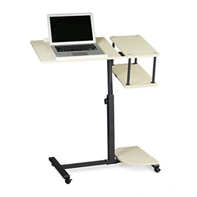Immagine di Relaxdays Tavolino per Pc, Supporto Computer Portatile, Mobile Grande, HLP 100x77x40 cm, 4 Ruote con Freno, Crema, Legno, Set da 1 pz