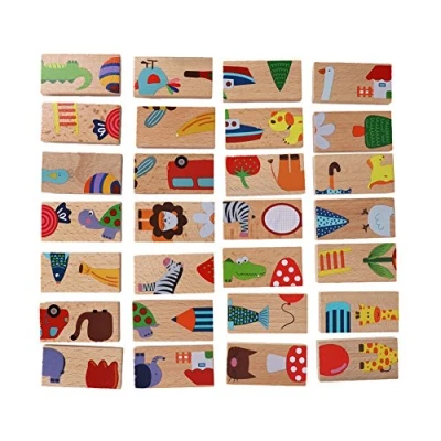 Immagine di Fdit 28 Pz Building Domino Blocks Set Animal Puzzle in Legno Colorato Giocattolo Educativo Precoce per Bambini Compleanno
