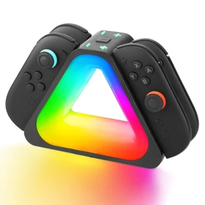 Immagine di Dock di ricarica per Switch 2 (2025), con luci RGB a 7 colori, 4 in 1 Switch2 Joy Cons Controller Stazione rapida cavo tipo C