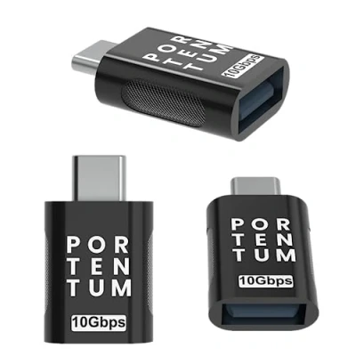 Immagine di PORTENTUM Adattatore USB C a 3 unità 3.0 (3.1) OTG Velocità 10Gb Corpo Premium in Zinc con Alta Resistenza al Calore Tipo di Soli 5 Grammi