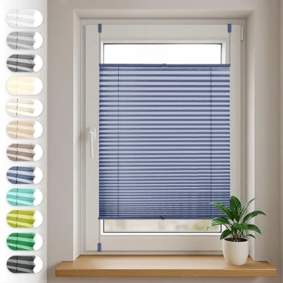 Immagine di SONELLO Tenda plissettata Klemmfix senza foratura, 55cm x 200cm Blu, tende plissettate per porte e finestre con morsetti pronta l&#039;uso, protezione solare, Parti Il Montaggio Incluse