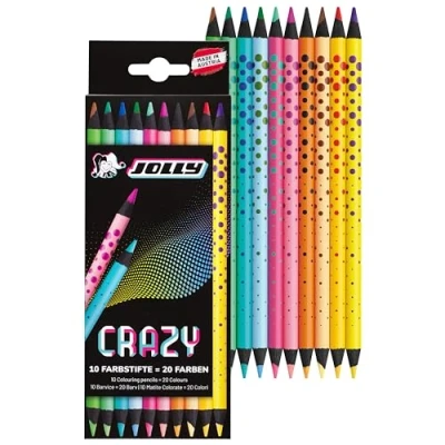 Immagine di JOLLY Next Generation, Crazy matite colorate, 10 infrangibili a doppia faccia con 20 colori, legno nero, forma rotonda ergonomica della matita, design alla moda