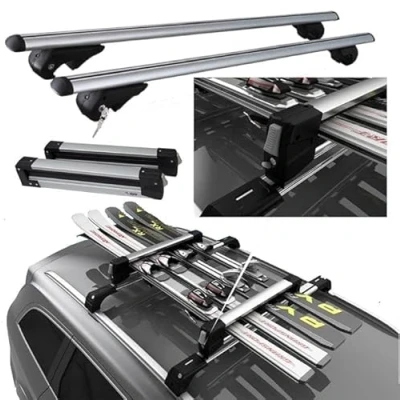 Immagine di Barre portatutto in alluminio + Portasci scorrevole 4 paia di sci o 2 snowboard per JEEP RENEGADE dal 2014 poi con railing aperti