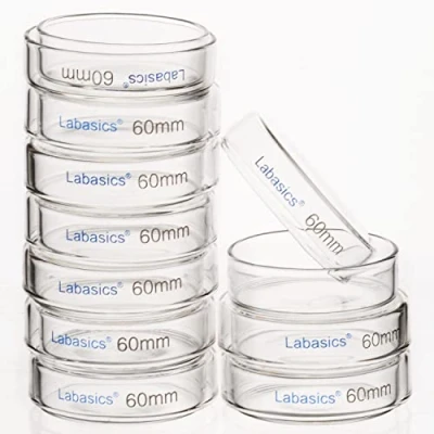 Immagine di Labasics Piastre di Petri in Vetro 10pk, 60x15 mm per Colture Cellulari Borosilicato Autoclavabili con Coperchio Trasparente Laboratorio