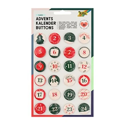 Immagine di folia Calendario dell&#039;Avvento con Bottoni, Numeri da attaccare Iuta 1 a 24 Spilla, per numerare Regali e Sacchetti, Multicolore, 1209