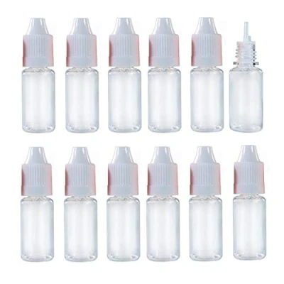 Immagine di 25 flaconi da 10 ml/9,6 oz spremibili in plastica PET trasparente ricaricabile, contenitore liquido a occhi vuoti, contagocce spremibile con tappo vite bianco e rimovibile