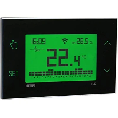 Immagine di VEMER VE772100 TUO WIFI Cronotermostato Wi Fi Settimanale da Parete, Termostato Controllabile Smartphone con App iOS e Android, Compatibile Google Home Amazon Alexa, Alimentazione 230V, Nero