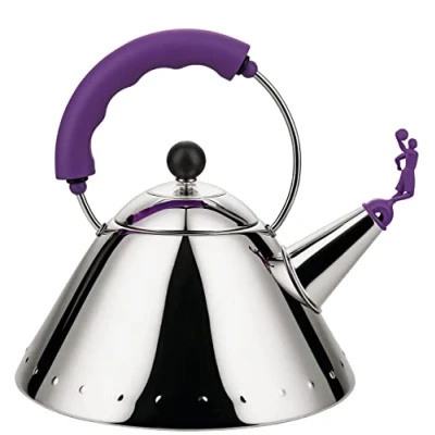 Immagine di Alessi 9093/VA Bollitore di Design con Manico e Fischietto a Uccellino, Acciaio Inossidabile 18/10 Lucido PA, vIOLA, 1 litro