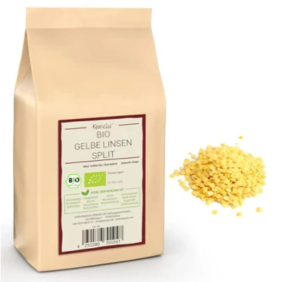 Immagine di 1kg BIO lenticchie gialle secche legumi secchi, spaccate e lucidate in confezione biodegradabile