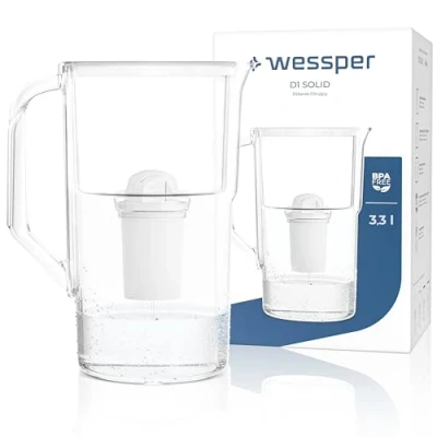Immagine di Wessper caraffa Filtrante con Contatore a LED, 3,3 Litri, Filtro acqua Classic, filtri carboni attivi, Compatibile i brita Classic Bianco