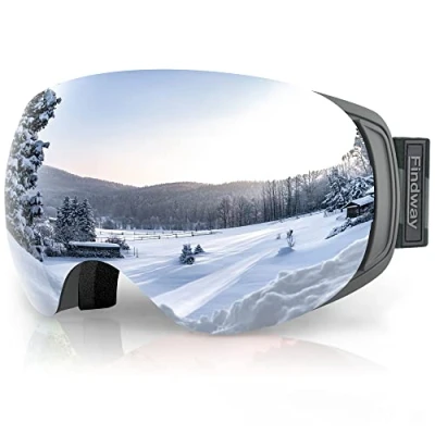 Immagine di Findway Maschera Sci, Occhiali da Sci Magnetica Donna Uomo, per Snowboard e Vista OTG,Argento Lente Polarizzata Specchio
